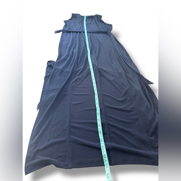 Carmen Marc Valvo Long Maxi‎ Navy Blue Dress Gold Buttons Size Medium EUC - Picture 8 of 8